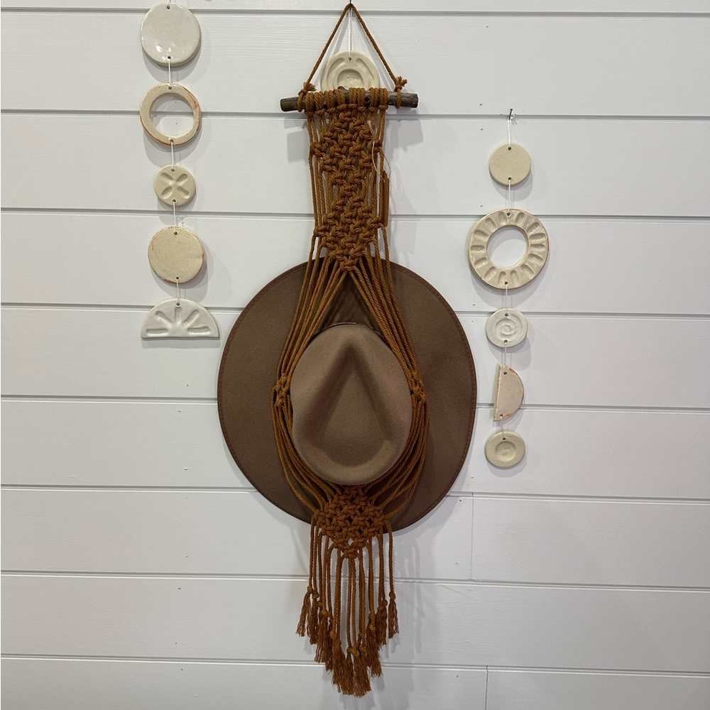 Macrame cowboy hat holder